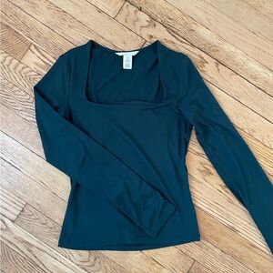 Long Sleeve Scoop Neck Top - emerald green / dark teal